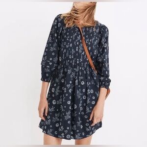 Madewell Pintuck Puff-Sleeve Mini Dress in Cottage Floral